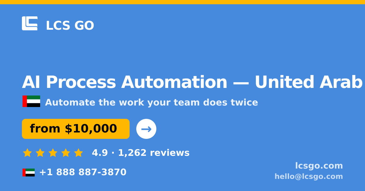 AI Process Automation in United Arab Emirates — from $10,000, rated 4.9/5 by 1262 clients. LCS GO.