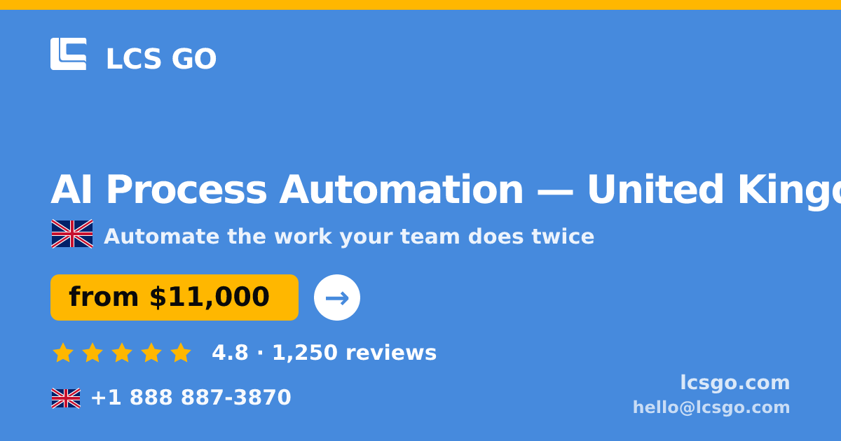 AI Process Automation in United Kingdom — from $11,000, rated 4.8/5 by 1250 clients. LCS GO.