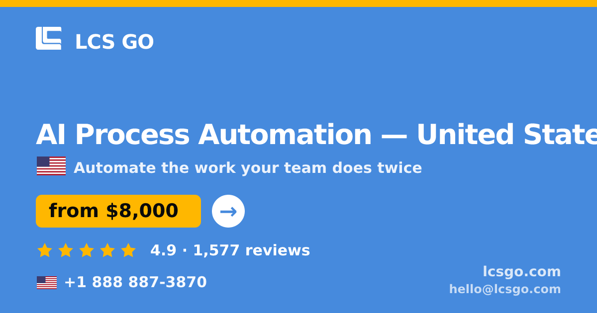 AI Process Automation in United States — from $8,000, rated 4.9/5 by 1577 clients. LCS GO.