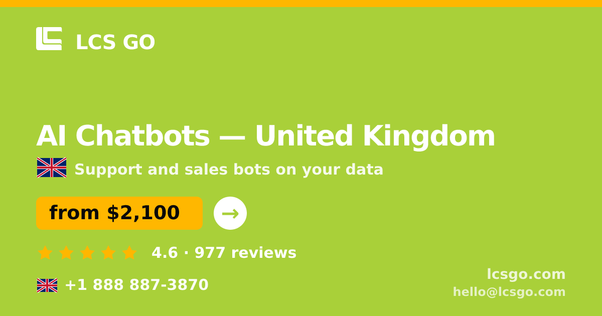 AI Chatbots in Edinburgh — from $1,700/mo, rated 4.5/5 by 402 clients. LCS GO.