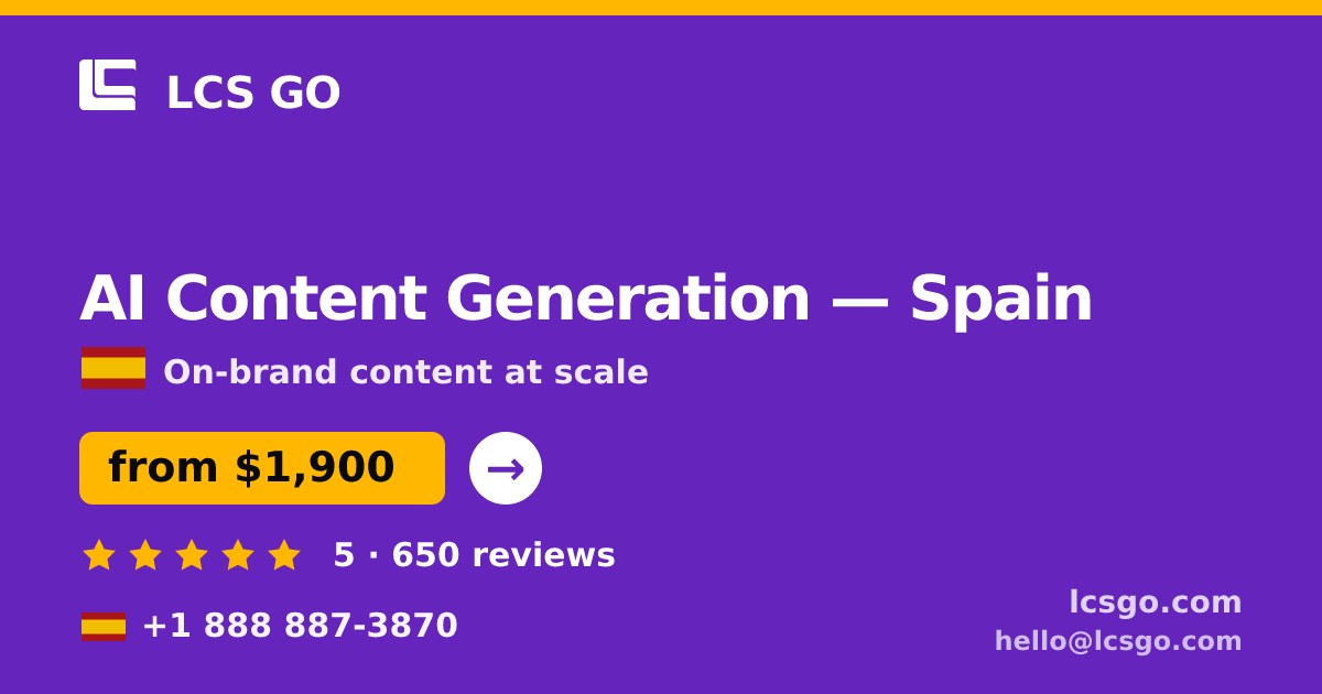 AI Content Generation in Madrid — from $2,000/mo, rated 5/5 by 2201 clients. LCS GO.