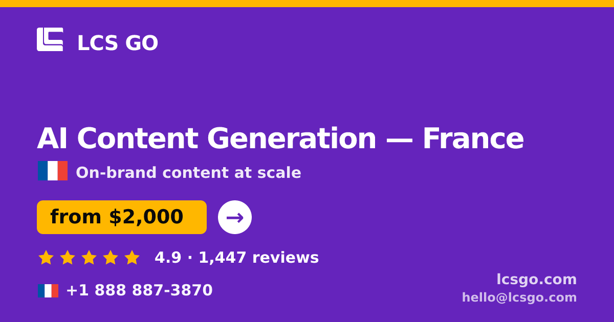 AI Content Generation in France — from $2,000/mo, rated 4.9/5 by 1447 clients. LCS GO.