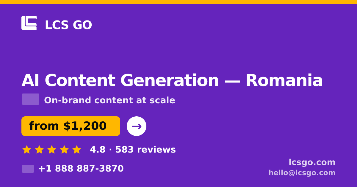 AI Content Generation in Romania — from $1,200/mo, rated 4.8/5 by 583 clients. LCS GO.