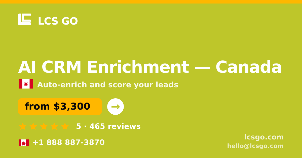 AI CRM Enrichment in Canada — from $3,300/mo, rated 5/5 by 465 clients. LCS GO.