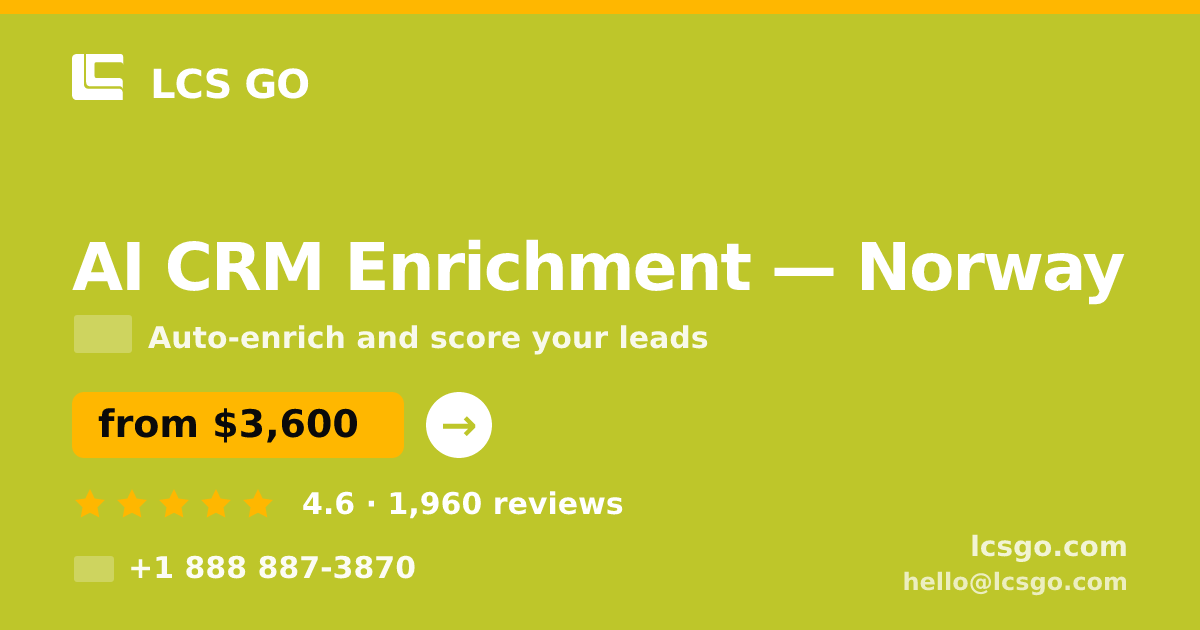 AI CRM Enrichment in Norway — from $3,600/mo, rated 4.6/5 by 1960 clients. LCS GO.