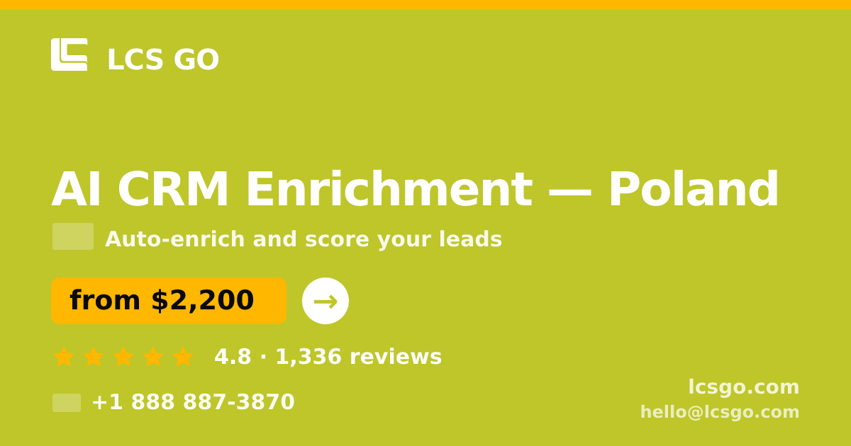 AI CRM Enrichment in Poland — from $2,200/mo, rated 4.8/5 by 1336 clients. LCS GO.