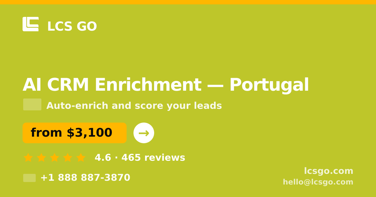AI CRM Enrichment in Portugal — from $3,100/mo, rated 4.6/5 by 465 clients. LCS GO.