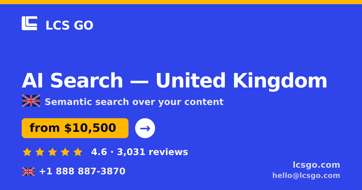 AI Search in United Kingdom — from $10,500, rated 4.6/5 by 3031 clients. LCS GO.