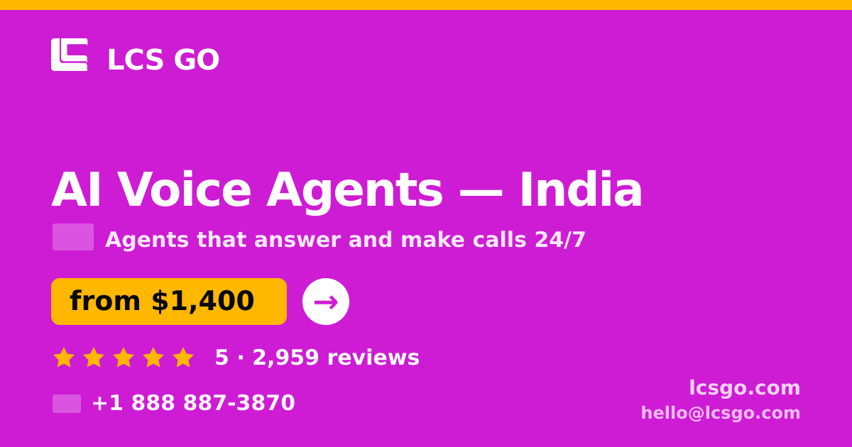 AI Voice Agents in India — from $1,400/mo, rated 5/5 by 2959 clients. LCS GO.