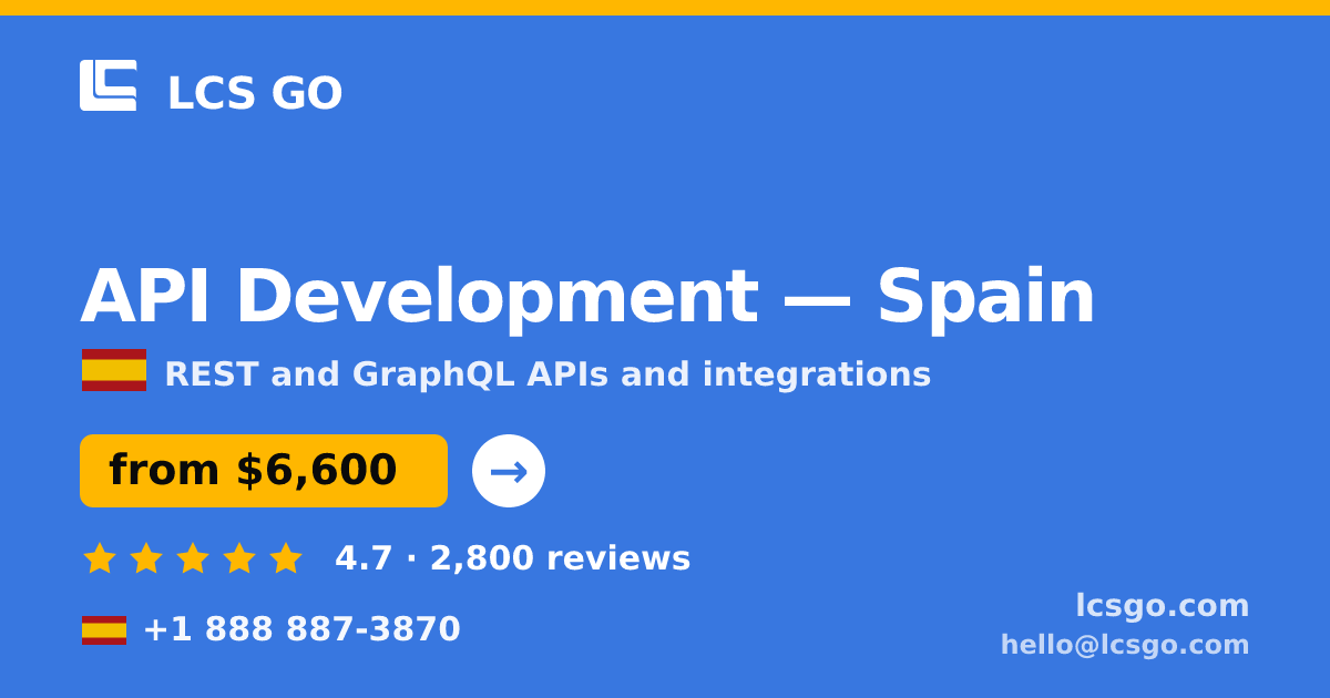 API Development in Spain — from $6,600, rated 4.7/5 by 2800 clients. LCS GO.