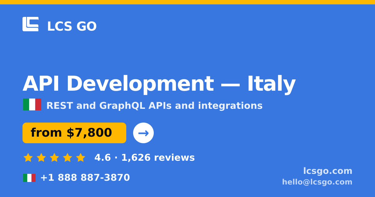 API Development in Italy — from $7,800, rated 4.6/5 by 1626 clients. LCS GO.