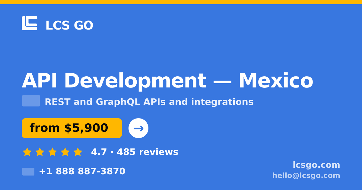 API Development in Guadalajara — from $4,900, rated 4.7/5 by 2297 clients. LCS GO.