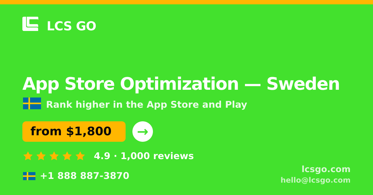 App Store Optimization in Malmö — from $2,100/mo, rated 4.9/5 by 1190 clients. LCS GO.