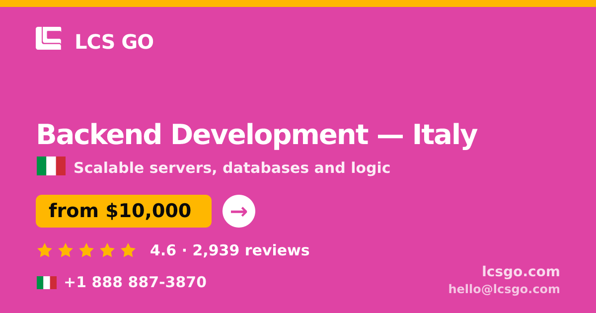 Backend Development in Italy — from $10,000, rated 4.6/5 by 2939 clients. LCS GO.