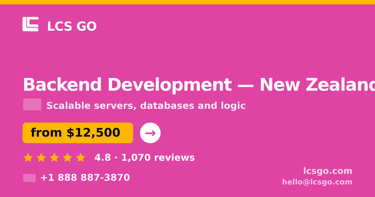 Backend Development in New Zealand — from $12,500, rated 4.8/5 by 1070 clients. LCS GO.