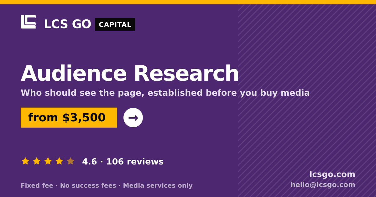 Audience Research — from $3,500, rated 4.6/5 across 106 reviews. LCS GO.