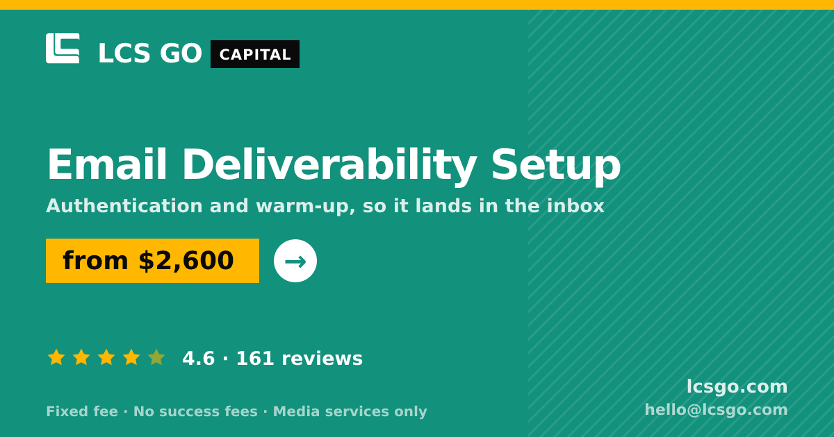 Email Deliverability Setup — from $2,600, rated 4.6/5 across 161 reviews. LCS GO.