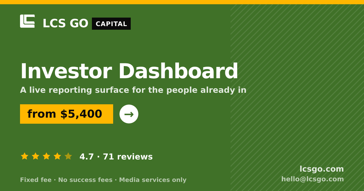 Investor Dashboard — from $5,400, rated 4.7/5 across 71 reviews. LCS GO.