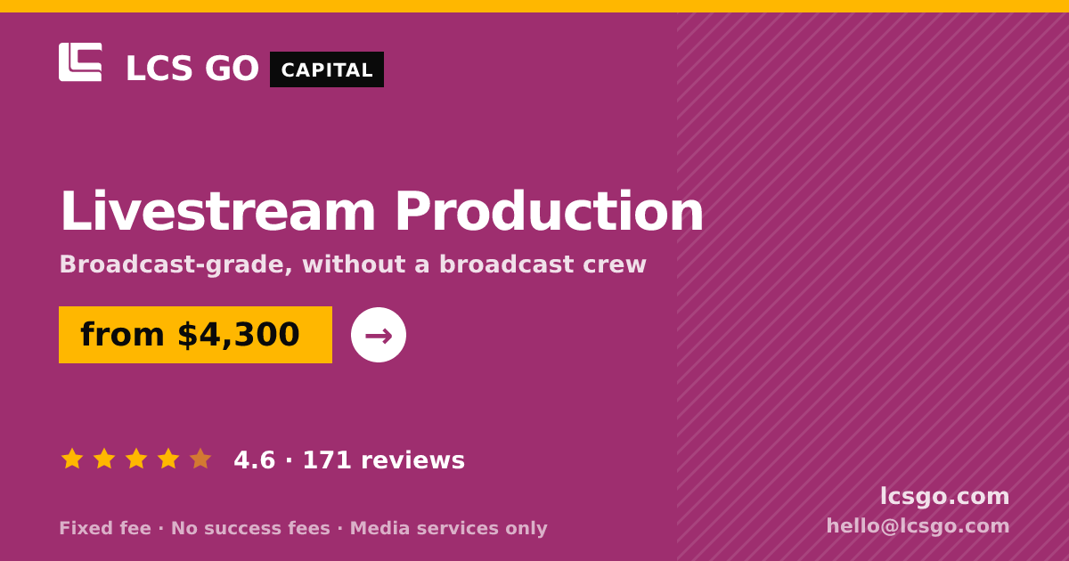 Livestream Production — from $4,300, rated 4.6/5 across 171 reviews. LCS GO.