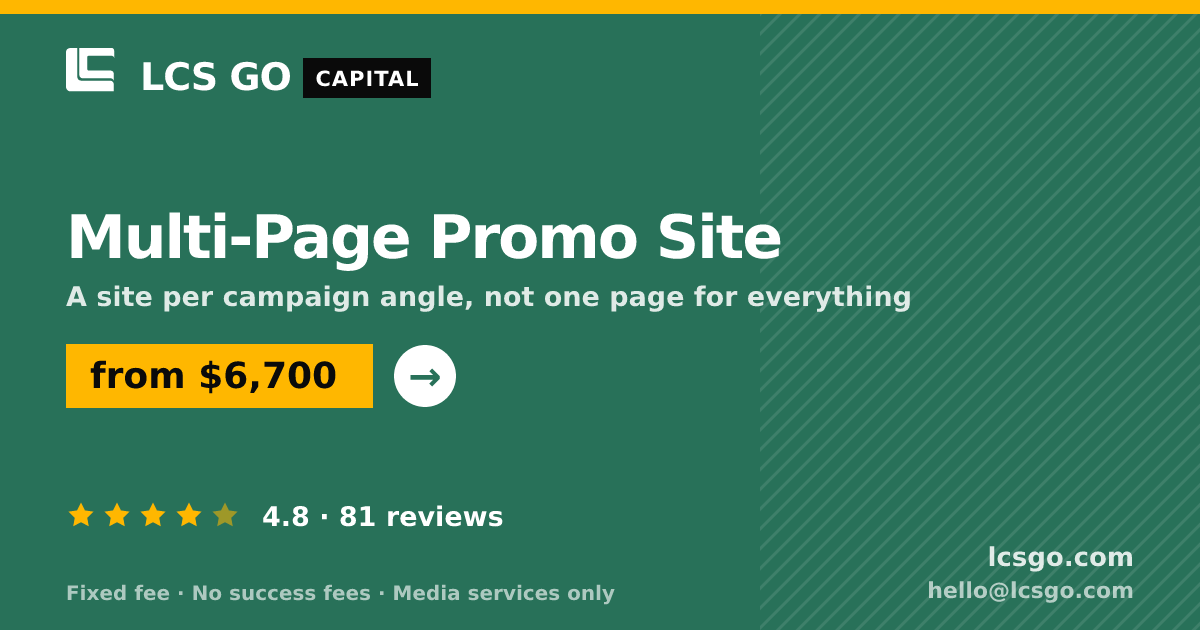 Multi-Page Promo Site — from $6,700, rated 4.8/5 across 81 reviews. LCS GO.