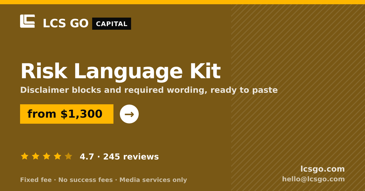 Risk Language Kit — from $1,300, rated 4.7/5 across 245 reviews. LCS GO.