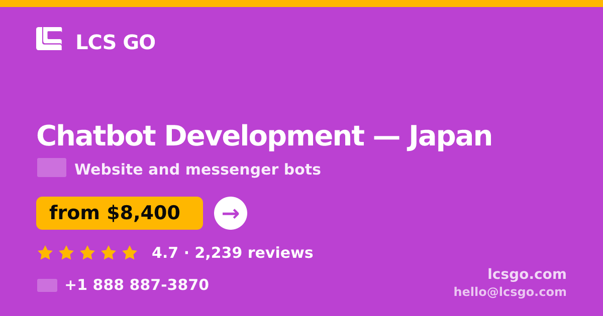 Chatbot Development in Japan — from $8,400, rated 4.7/5 by 2239 clients. LCS GO.