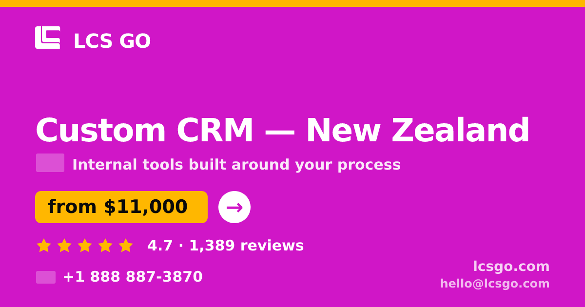 Custom CRM in New Zealand — from $11,000, rated 4.7/5 by 1389 clients. LCS GO.