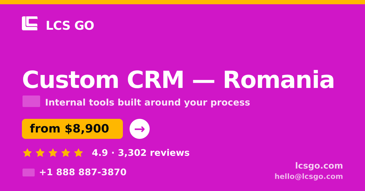 Custom CRM in Romania — from $8,900, rated 4.9/5 by 3302 clients. LCS GO.