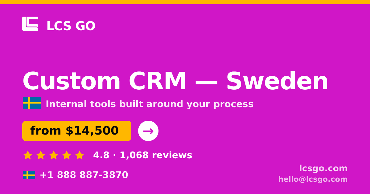 Custom CRM in Sweden — from $14,500, rated 4.8/5 by 1068 clients. LCS GO.