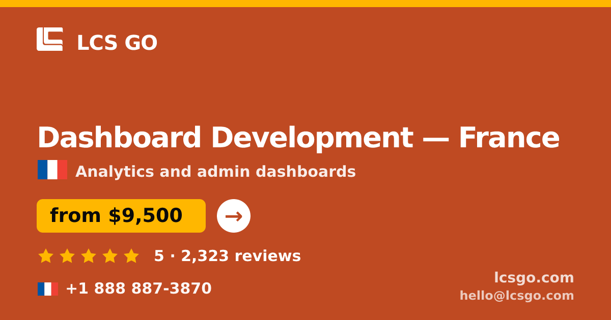 Dashboard Development in France — from $9,500, rated 5/5 by 2323 clients. LCS GO.