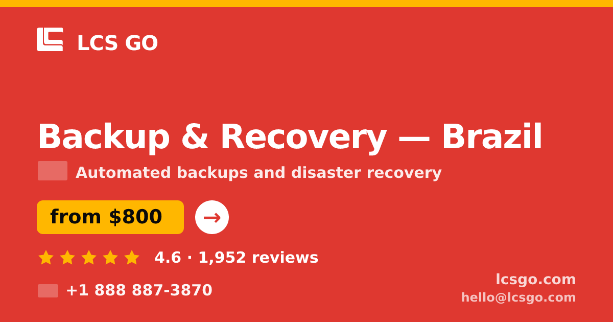 Backup & Recovery in Brazil — from $800/mo, rated 4.6/5 by 1952 clients. LCS GO.