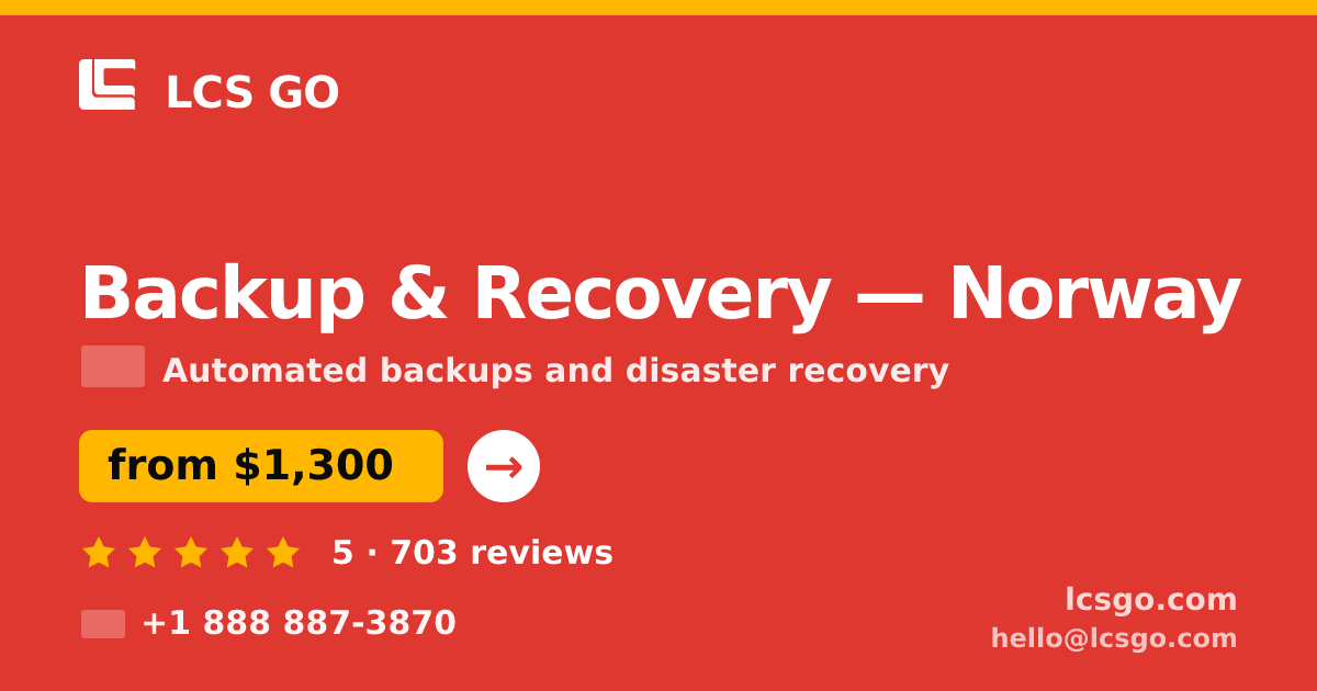 Backup & Recovery in Norway — from $1,300/mo, rated 5/5 by 703 clients. LCS GO.