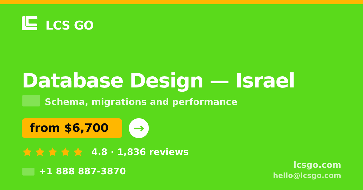 Database Design in Israel — from $6,700, rated 4.8/5 by 1836 clients. LCS GO.