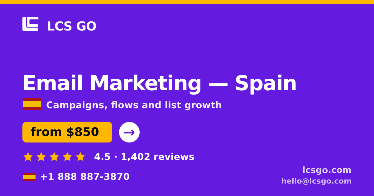 Email Marketing in Spain — from $850/mo, rated 4.5/5 by 1402 clients. LCS GO.
