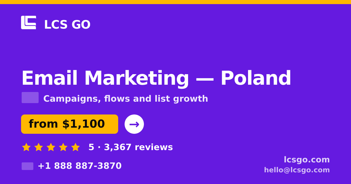 Email Marketing in Poland — from $1,100/mo, rated 5/5 by 3367 clients. LCS GO.