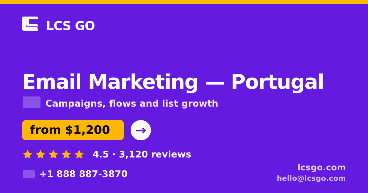 Email Marketing in Portugal — from $1,200/mo, rated 4.5/5 by 3120 clients. LCS GO.