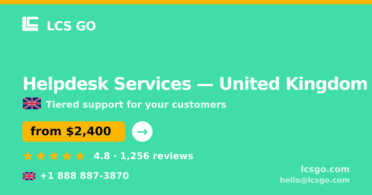 Helpdesk Services in United Kingdom — from $2,400/mo, rated 4.8/5 by 1256 clients. LCS GO.