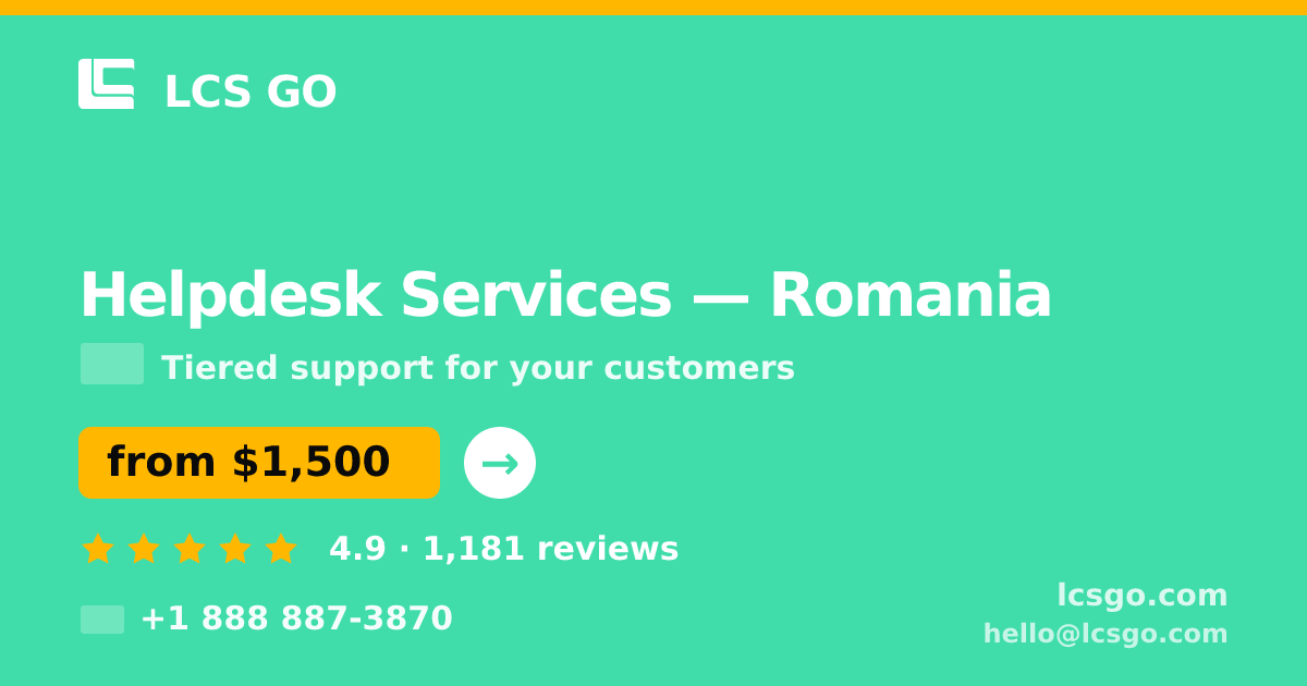 Helpdesk Services in Romania — from $1,500/mo, rated 4.9/5 by 1181 clients. LCS GO.