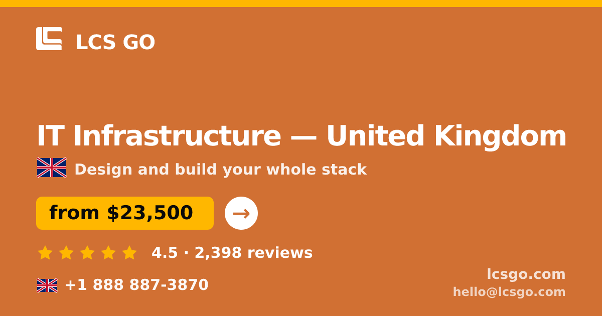 IT Infrastructure in United Kingdom — from $23,500, rated 4.5/5 by 2398 clients. LCS GO.