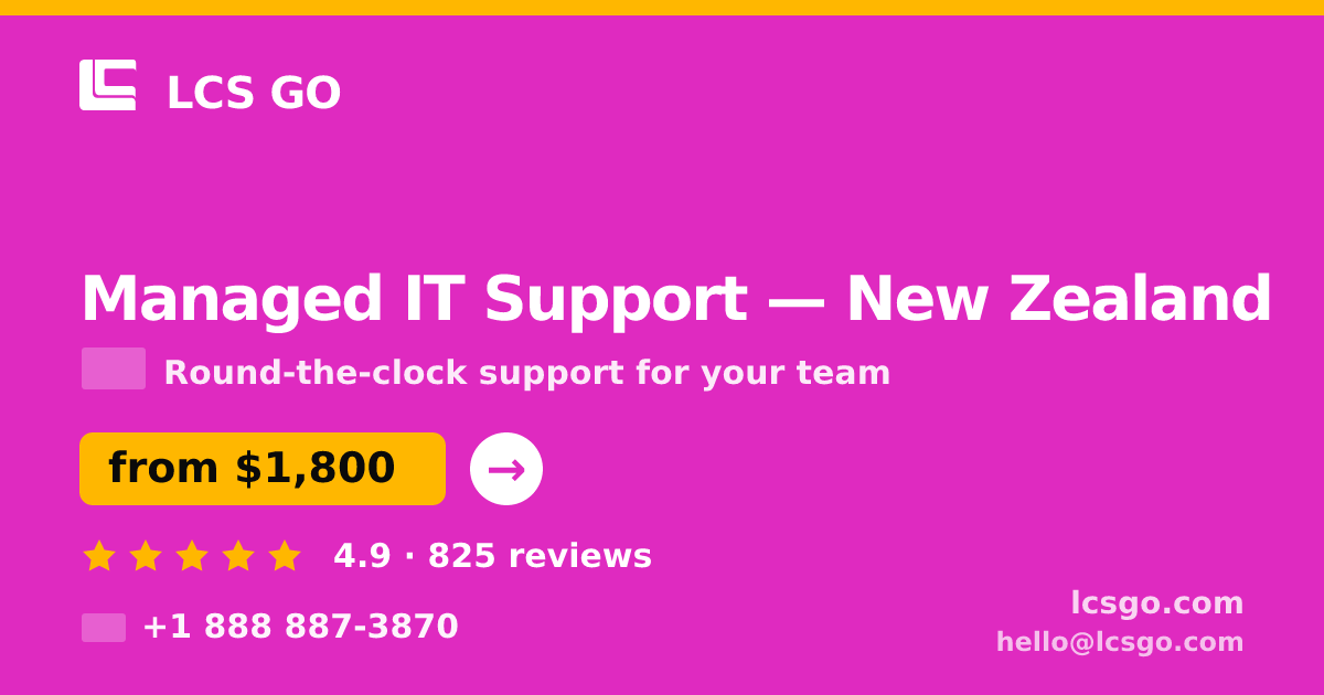 Managed IT Support in New Zealand — from $1,800/mo, rated 4.9/5 by 825 clients. LCS GO.