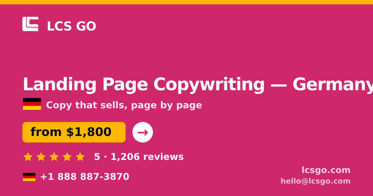 Landing Page Copywriting in Germany — from $1,800, rated 5/5 by 1206 clients. LCS GO.