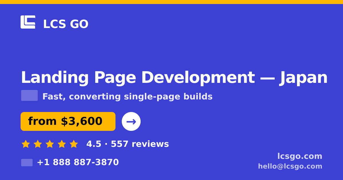 Landing Page Development in Japan — from $3,600, rated 4.5/5 by 557 clients. LCS GO.
