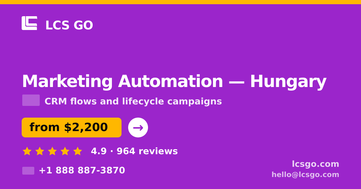 Marketing Automation in Hungary — from $2,200/mo, rated 4.9/5 by 964 clients. LCS GO.
