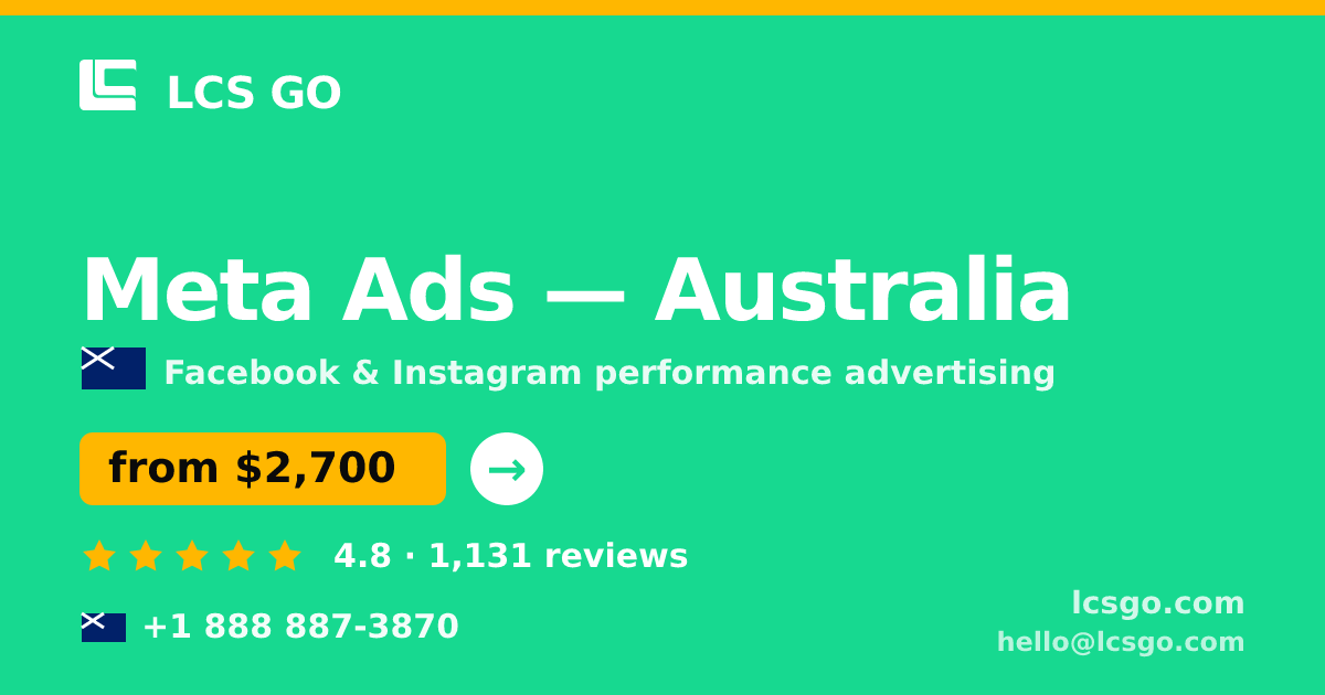 Meta Ads in Australia — from $2,700/mo, rated 4.8/5 by 1131 clients. LCS GO.