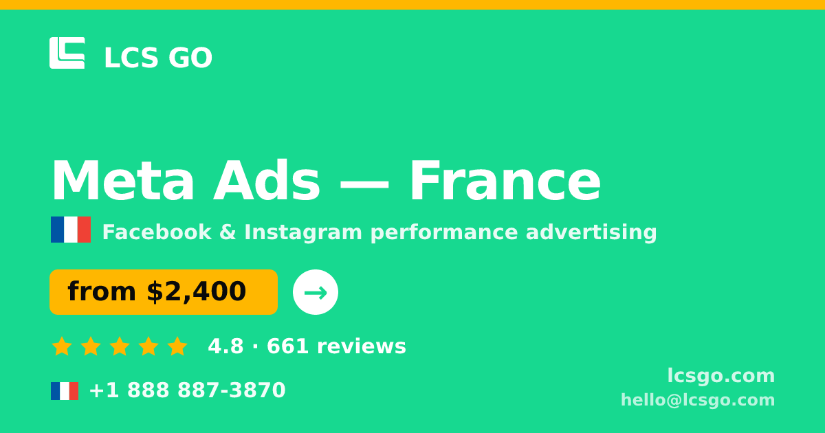 Meta Ads in France — from $2,400/mo, rated 4.8/5 by 661 clients. LCS GO.