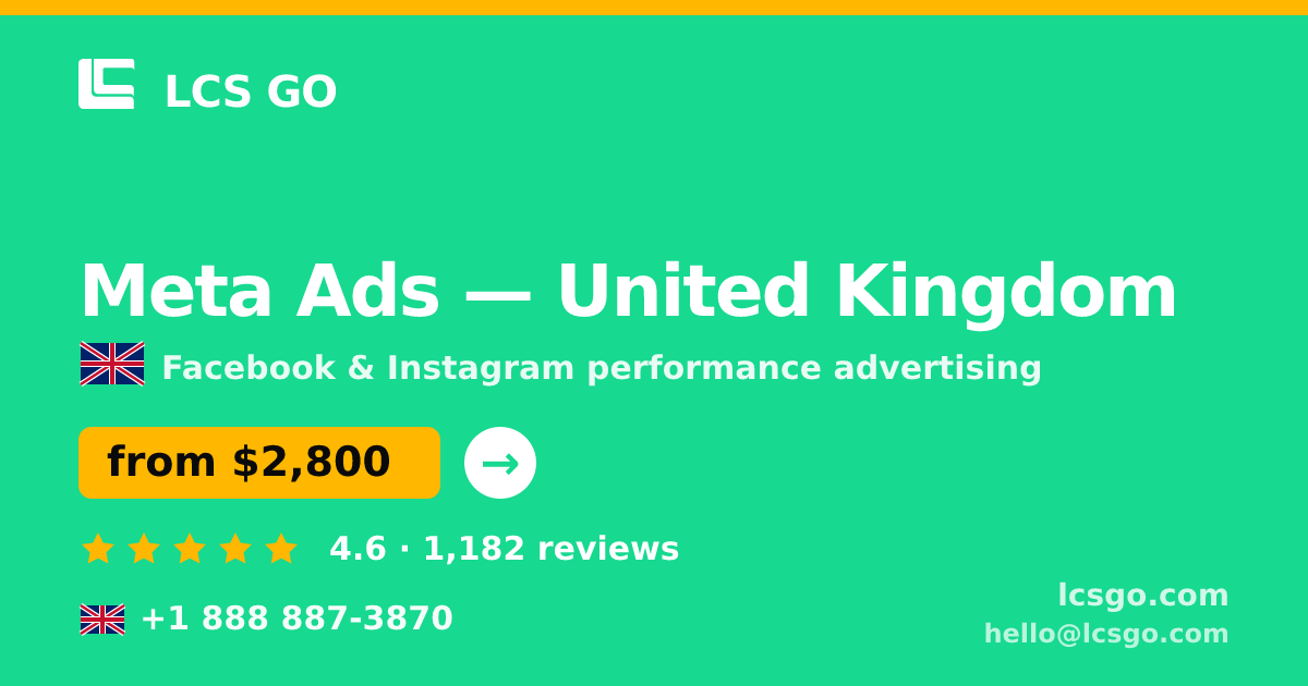 Meta Ads in United Kingdom — from $2,800/mo, rated 4.6/5 by 1182 clients. LCS GO.