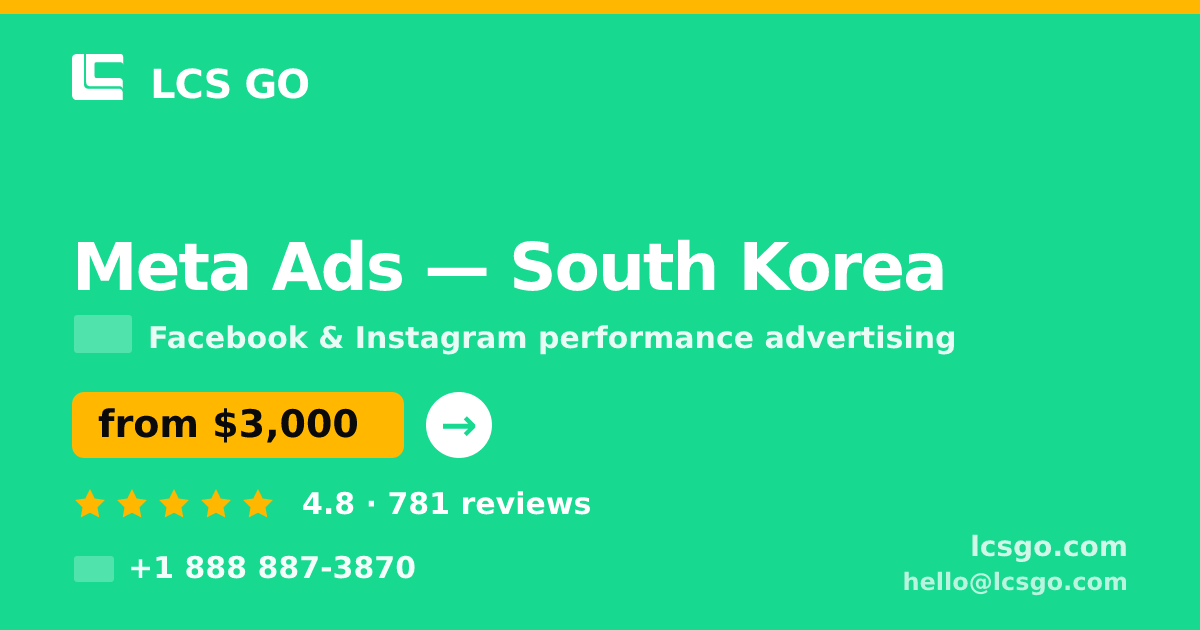 Meta Ads in South Korea — from $3,000/mo, rated 4.8/5 by 781 clients. LCS GO.