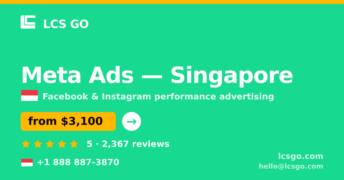Meta Ads in Singapore — from $3,100/mo, rated 5/5 by 2367 clients. LCS GO.