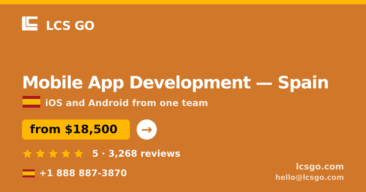 Mobile App Development in Spain — from $18,500, rated 5/5 by 3268 clients. LCS GO.
