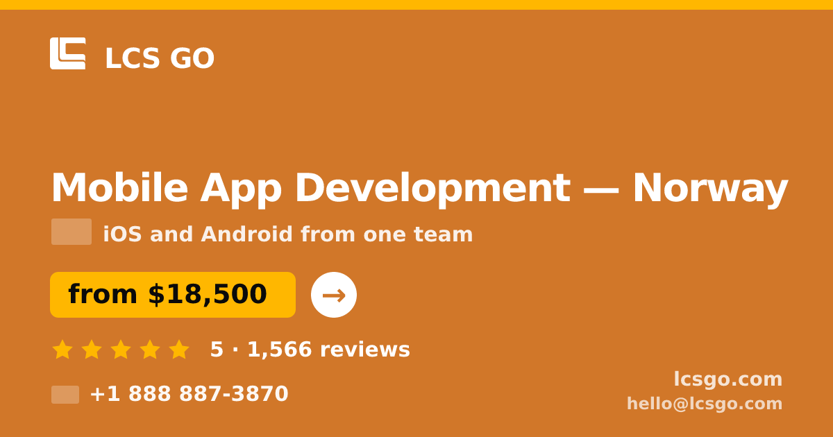 Mobile App Development in Norway — from $18,500, rated 5/5 by 1566 clients. LCS GO.